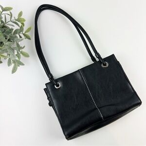Vintage Style Black Leather Shoulder Bag Purse